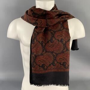 LUCIANO Size One Size Black Burgundy Paisley Silk Wool Scarves